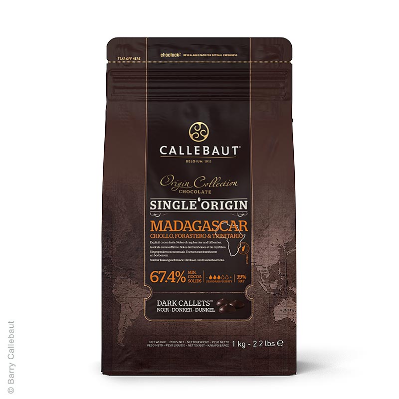 Origine Madagascar, mørk couverture, callets, 67,4 % kakao, 2,5 kg