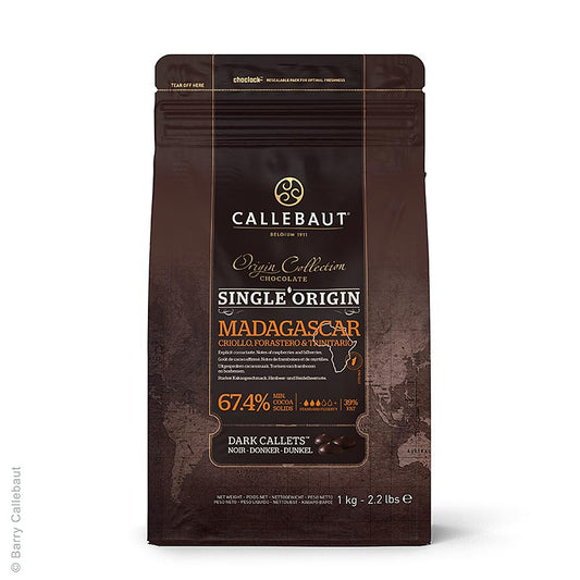 Origine Madagascar, mørk couverture, callets, 67,4 % kakao, 2,5 kg