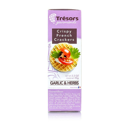 Barsnack Tresors - Sprøde franske mini-vafler med hvidløg og urter, 95 g