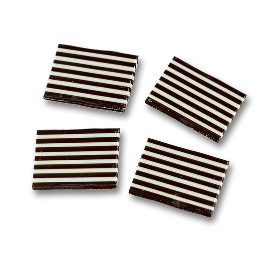 Dekorationsplader "Domino rektangel" hvid/mørk chokolade stribet, 32x49 mm, 1,2 kg, ca. 380 St