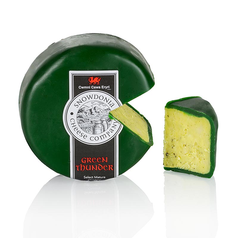 Snowdonia - Green Thunder, cheddarost med hvidløg og urter, grøn voks, 200 g