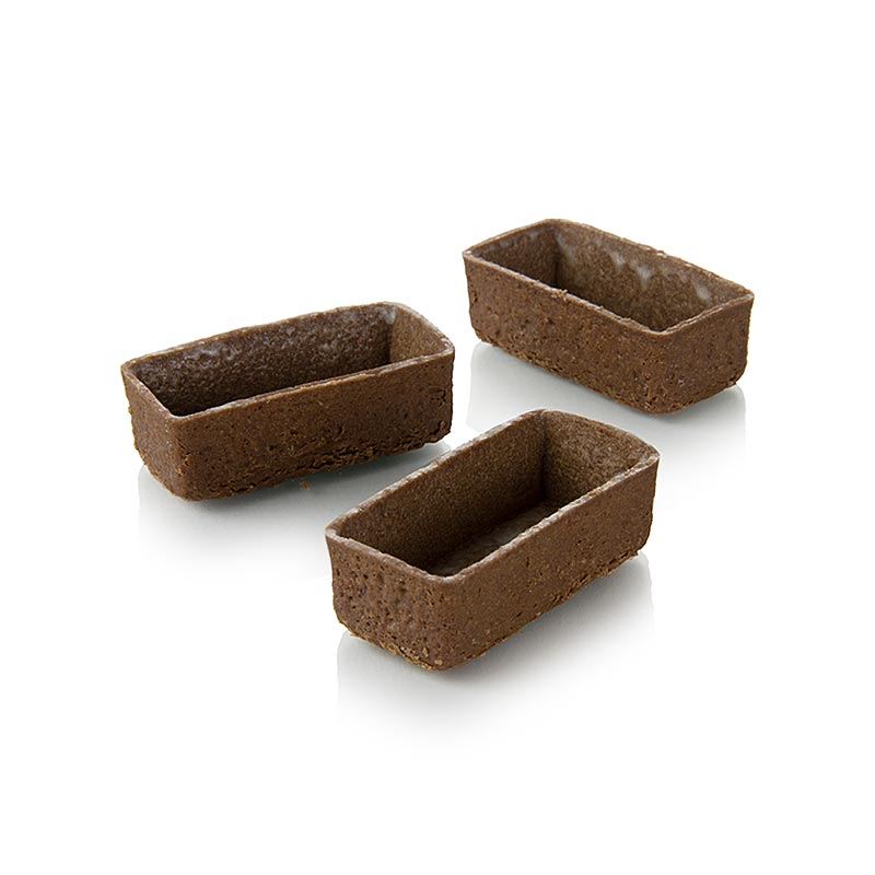 Dessert-tarteletter – Filigrano, rektangulære, 5,3 x 2,6 cm, H 1,7 cm, chokolade