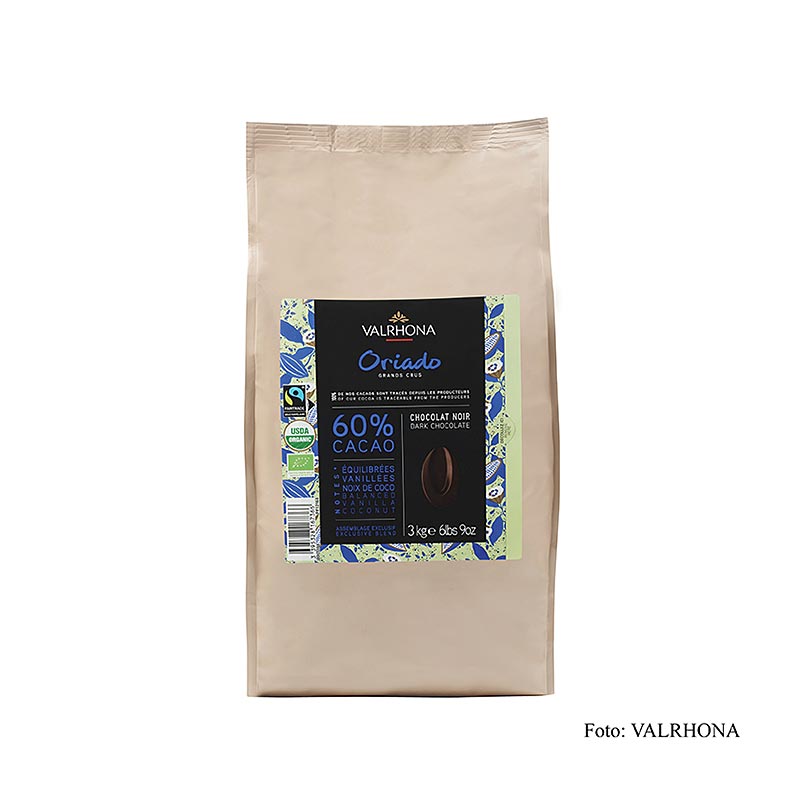 Valrhona Oriado, mørk couverture, callets, 60 % kakao, økologisk, 3 kg