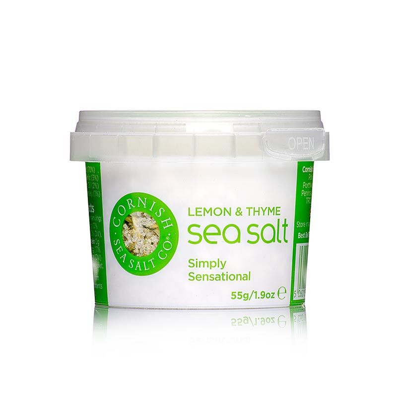 Cornish Sea Salt, havsaltflager med citron og timian fra Cornwall/England, 55 g