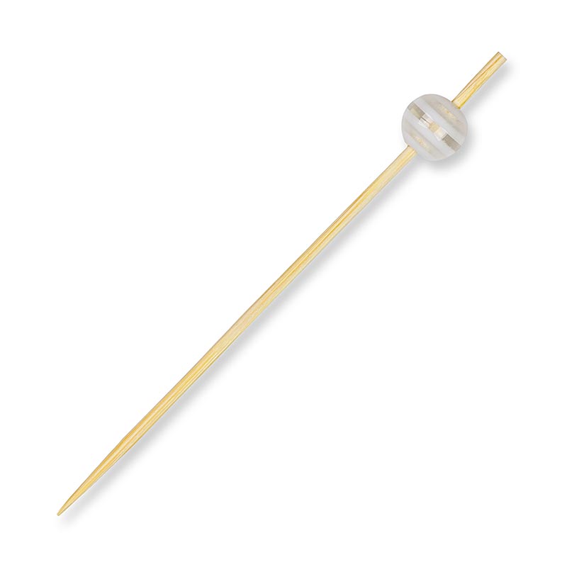 Træspyd, med "krystalkugle", klar/hvid stribet, 9 cm, 100 stk