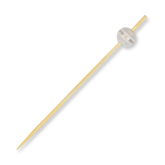 Træspyd, med "krystalkugle", klar/hvid stribet, 9 cm, 100 stk