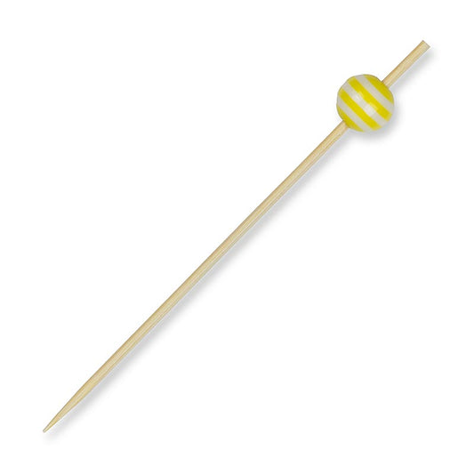 Træspyd, med "krystalkugle" gul/hvid stribet, 9 cm, 100 stk