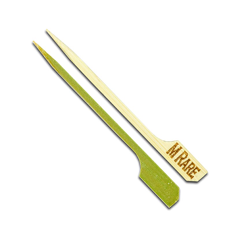 Bambusspyd, med bladende, med påskriften "M Rare", 9 cm, 100 stk