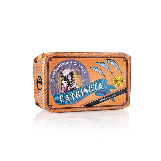 Makrelfileter (xarda en escabeche), hele, i escabeche-sauce, Catrineta, 120 g