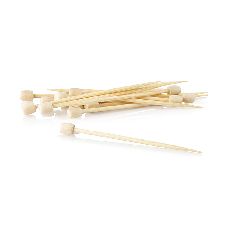 Bambusspyd, "Drum", med hvid knop, 7 cm, 40 stk