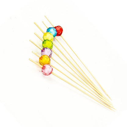 Bambuspinde, "Pearl", 12 cm, med farvede, klare, runde perler, 40 stk