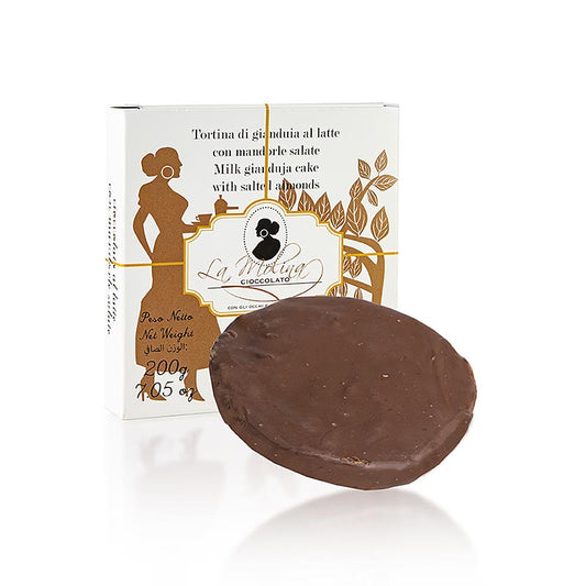 Choco Cake, mælkchokolade Gianduja med saltede mandler, Ø11,5 cm, 200 g