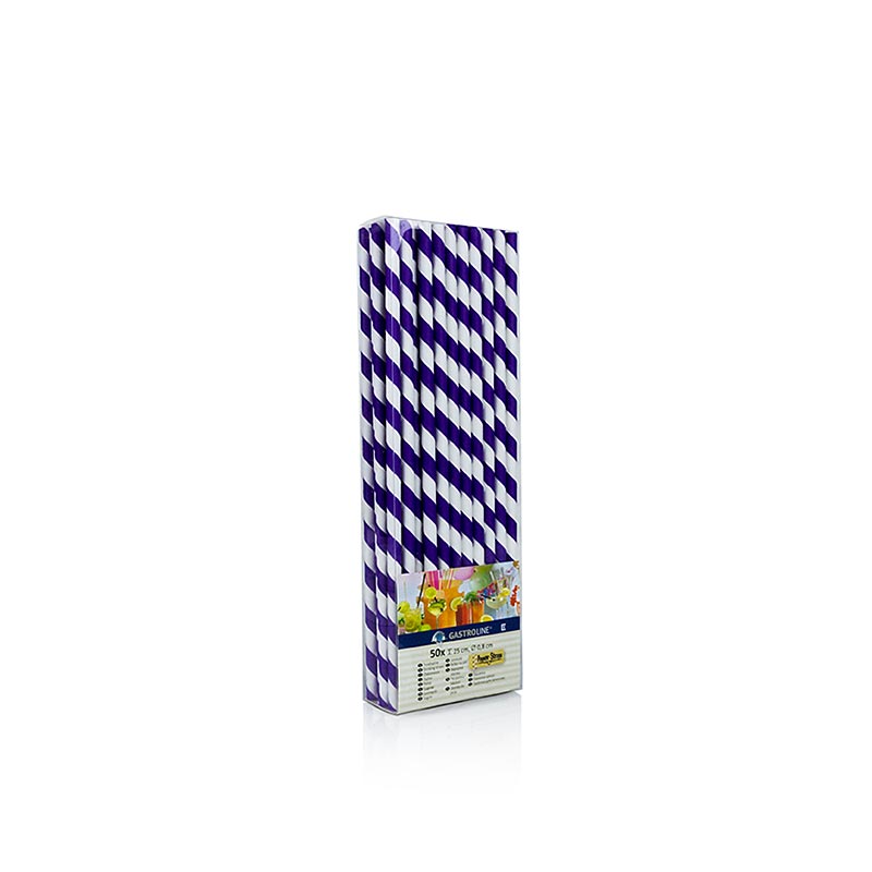 Engangs papirsugerør JUMBO "Striber", lilla-hvid, 25 cm, 50 stk