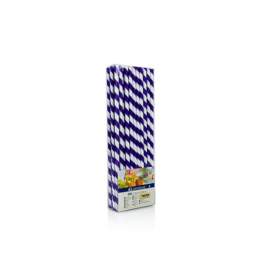 Engangs papirsugerør JUMBO "Striber", lilla-hvid, 25 cm, 50 stk