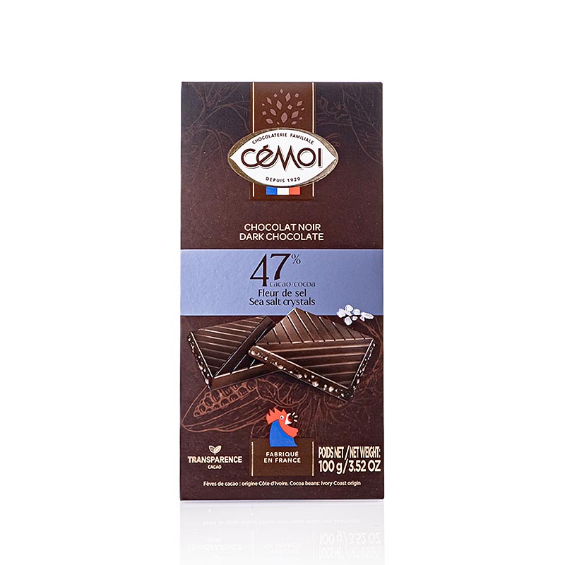 Chokoladetablet mørk 47 % kakao, med Fleur de Sel, 100 g, Cémoi, 100 g