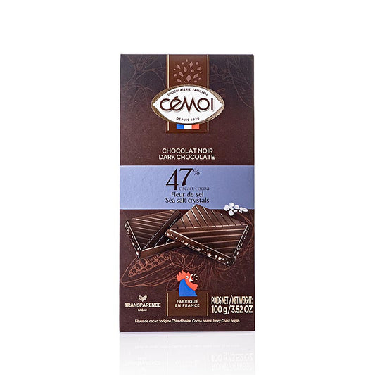 Chokoladetablet mørk 47 % kakao, med Fleur de Sel, 100 g, Cémoi, 100 g