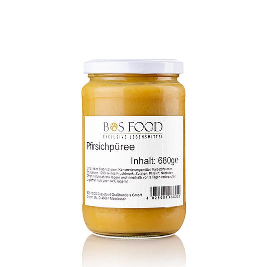 Puré/frugtkød – fersken, hvid, fint siet, 680 g