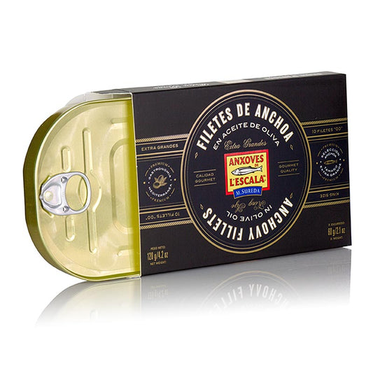 Ansjosfileter i premiumkvalitet, i olivenolie, King Size, L´Escala, 120 g