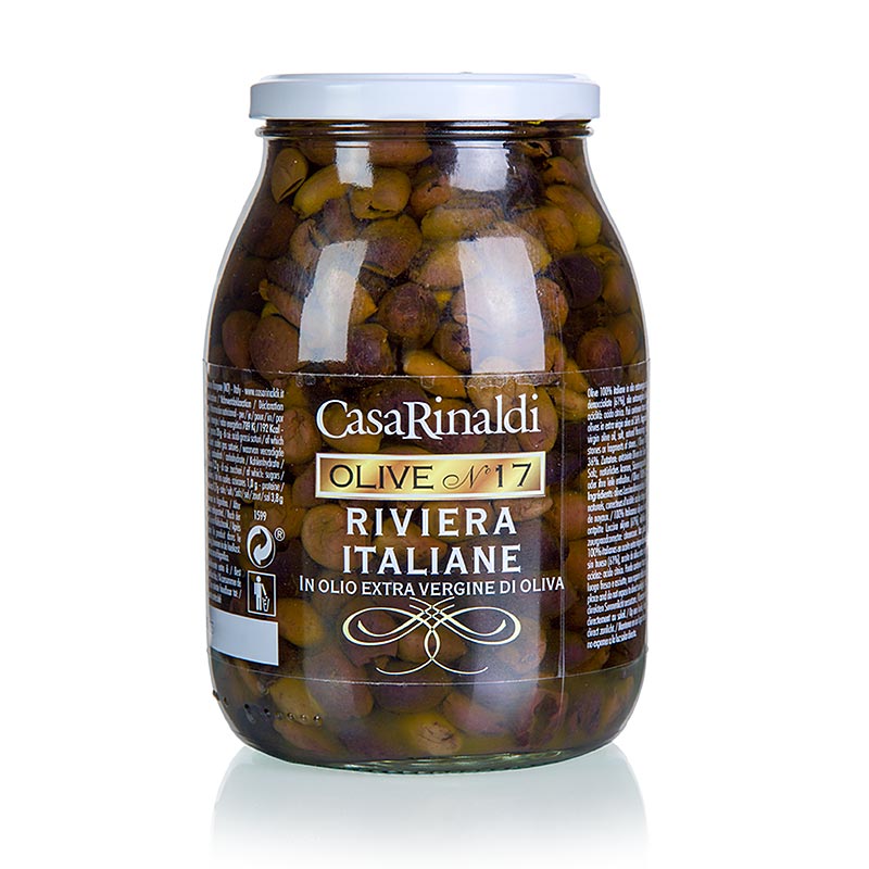 Sorte oliven, uden sten (Snocciolate), i olivenolie, Casa Rinaldi, 900 g
