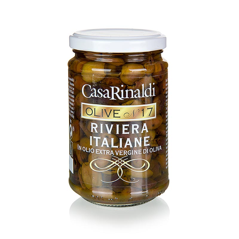 Sorte oliven, uden sten (Snocciolate), i olivenolie, Casa Rinaldi, 280 g
