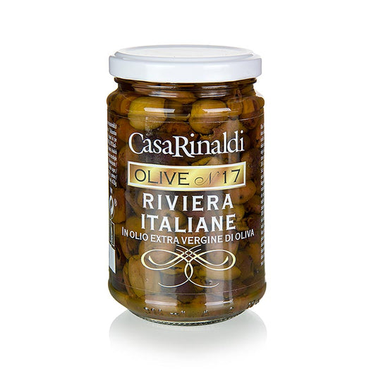 Sorte oliven, uden sten (Snocciolate), i olivenolie, Casa Rinaldi, 280 g