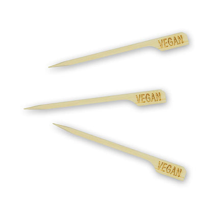 Bambusspyd, med bladende, med påskriften "Vegan", 9 cm, 250 stk
