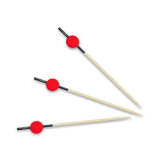 Bambusspyd, med sortfarvet ende, rød skive, 9 cm, 100 stk
