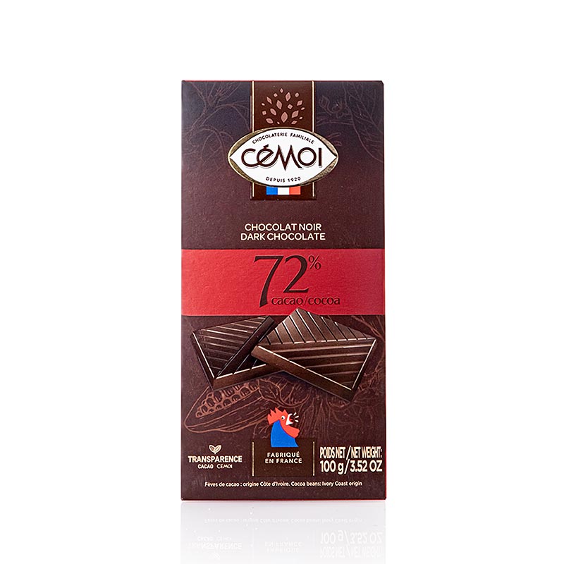 Chokoladeplade – mørk chokolade 72 % kakao, Cémoi, 100 g