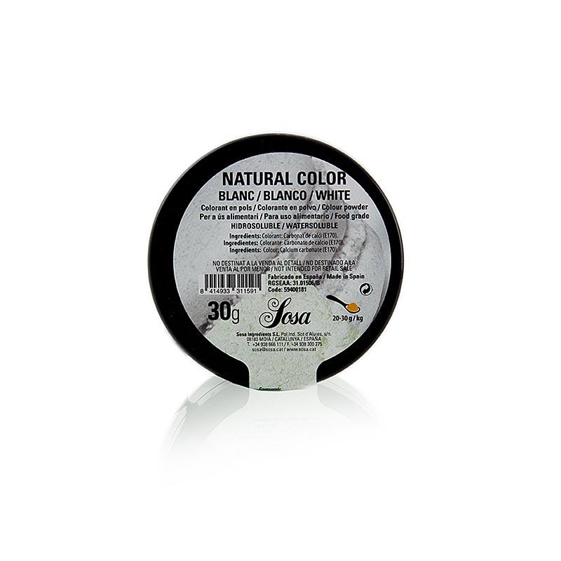 Sosa naturlig fødevarefarve, pulver, hvid, vandopløselig (38558), 30 g