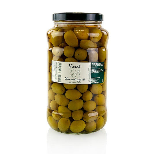 Grønne oliven, med sten, Gigante, i lage, Viveri, 2,9 kg