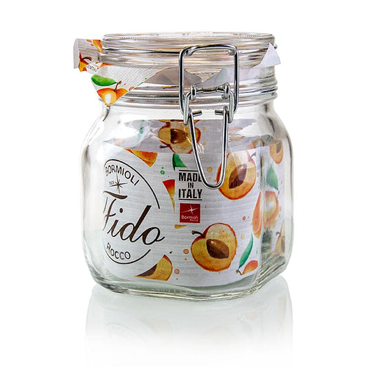 Glas med trådlåg - Fido, 750 ml, firkantet, med gummi, 1 stk