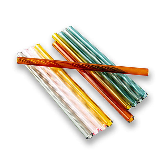 Glasstrå (borosilikat), lige & farvede, ø8 mm (1,5 mm væg), 15 cm, 10 stk