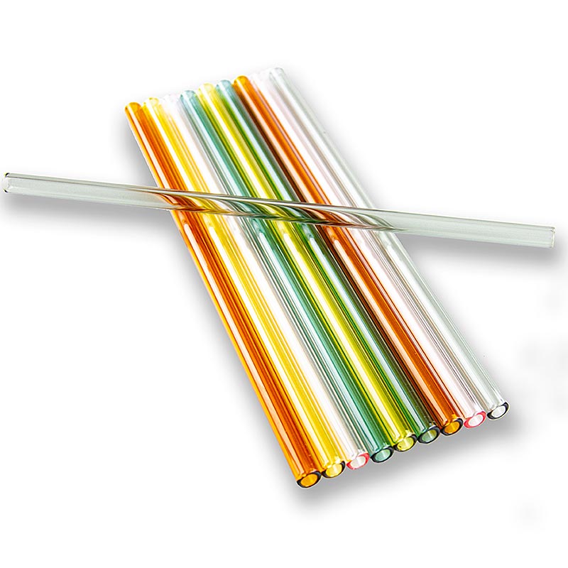 Glasstrå (borosilikat), lige & farvede, ø8 mm (1,5 mm væg), 21 cm, 10 stk