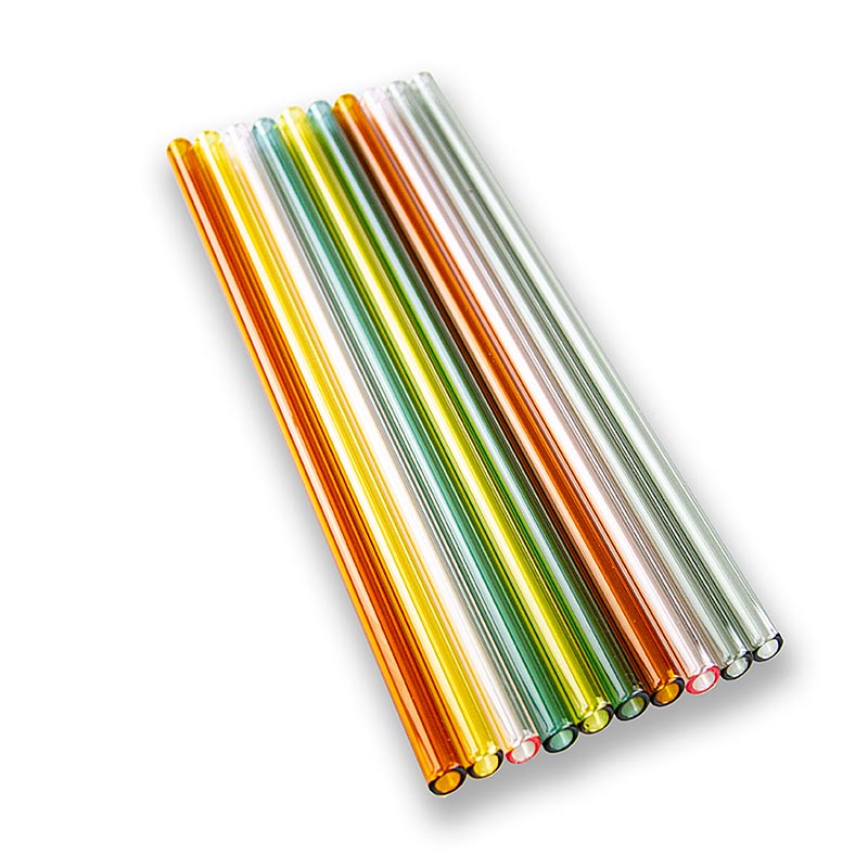 Glasstrå (borosilikat), lige & farvede, ø8 mm (1,5 mm væg), 24 cm, 10 stk