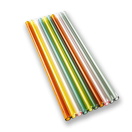 Glasstrå (borosilikat), lige & farvede, ø8 mm (1,5 mm væg), 24 cm, 10 stk