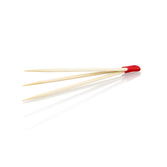 Bambusspyd, med 3 spidser, rødt bundet, 9 cm, 100 stk