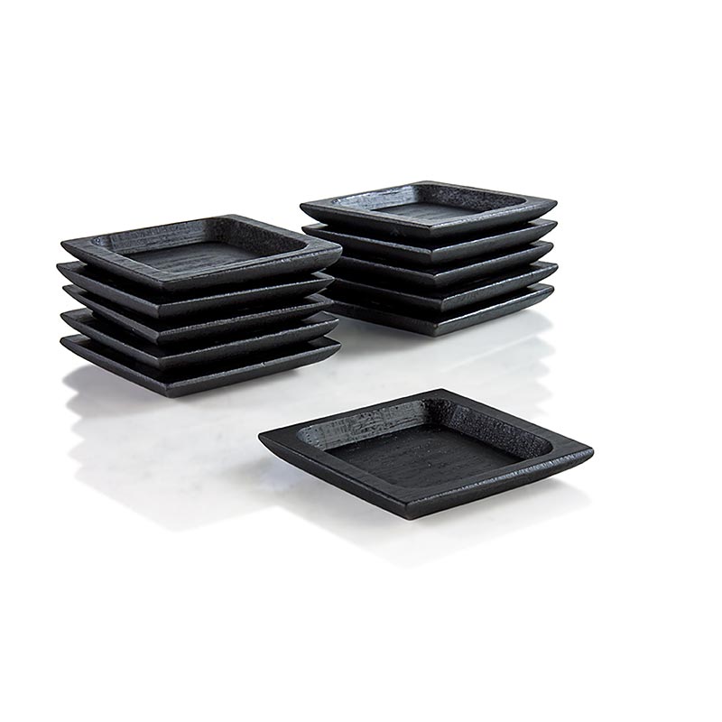 Genanvendelig bambusskål, sort, flad & massiv, firkantet 6x6 cm, opvaskemaskinef