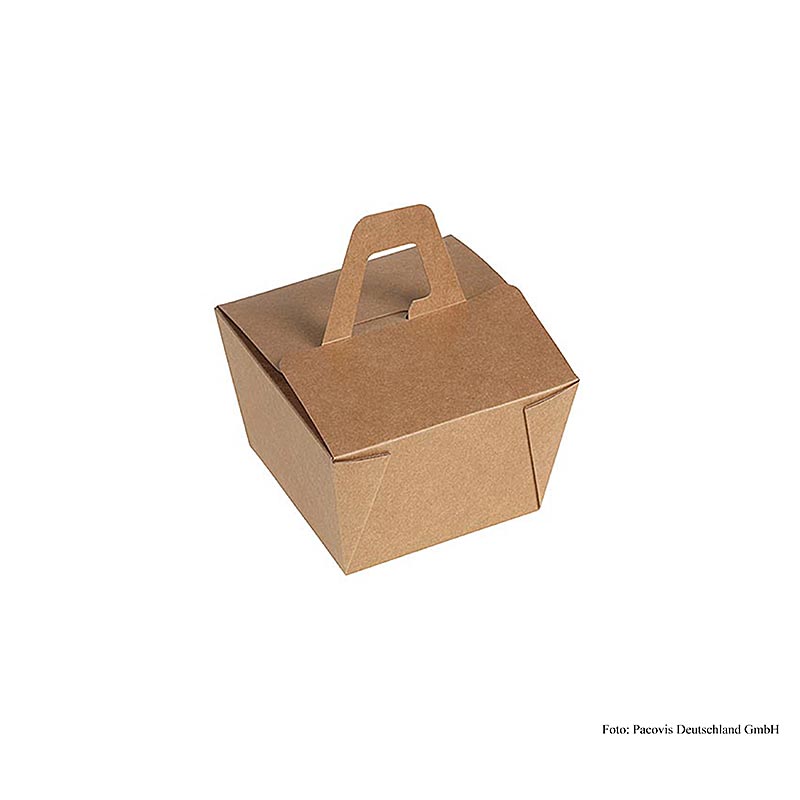 Engangs Naturesse Take Away-boks, med håndtag, kraftpapir/PLA, 9 x 9 x 6,5 cm, 450 St