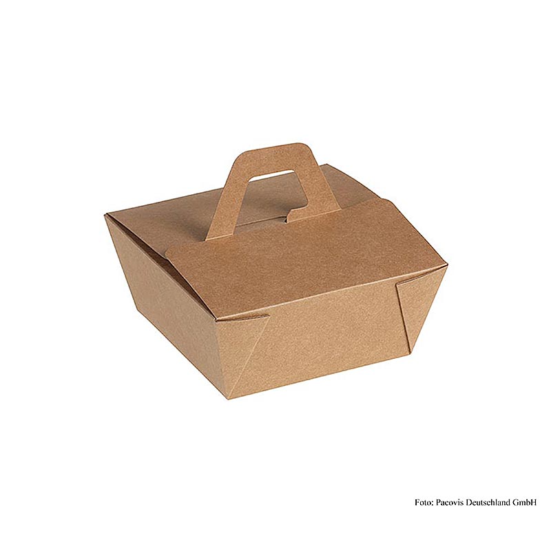 Engangs Naturesse takeaway-boks, med håndtag, kraft/PLA, 12x12x6,5 cm, 900 ml, 200 St