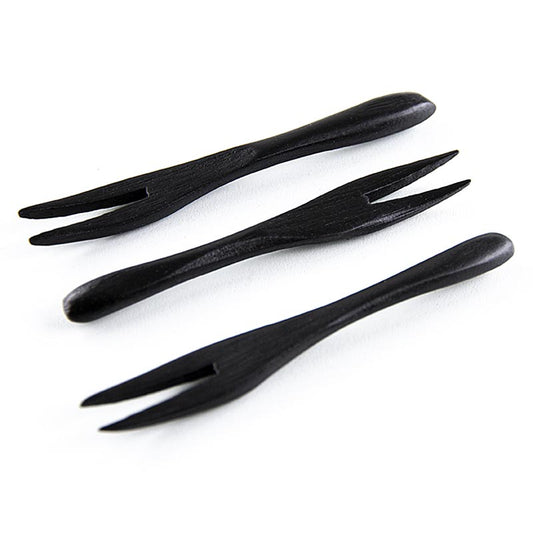 Genanvendelig bambusgaffel, sort, 9 cm, tåler opvaskemaskine, 100 stk