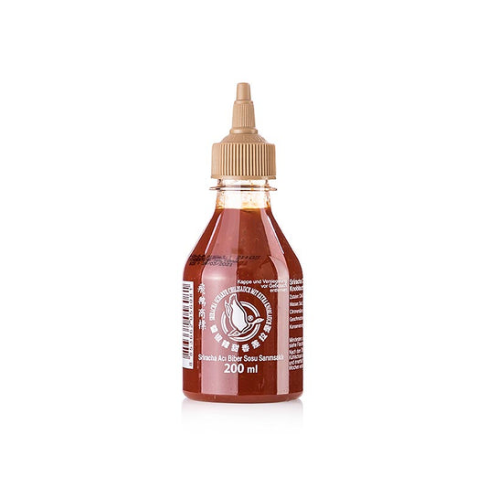 Chilisauce - Sriracha, stærk, med ekstra hvidløg, klemflaske, Flying Goose, 200 ml