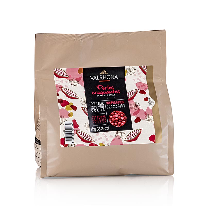 Valrhona sprøde perler, kornfyld med hindbærinspireret smag, rød, 1 kg