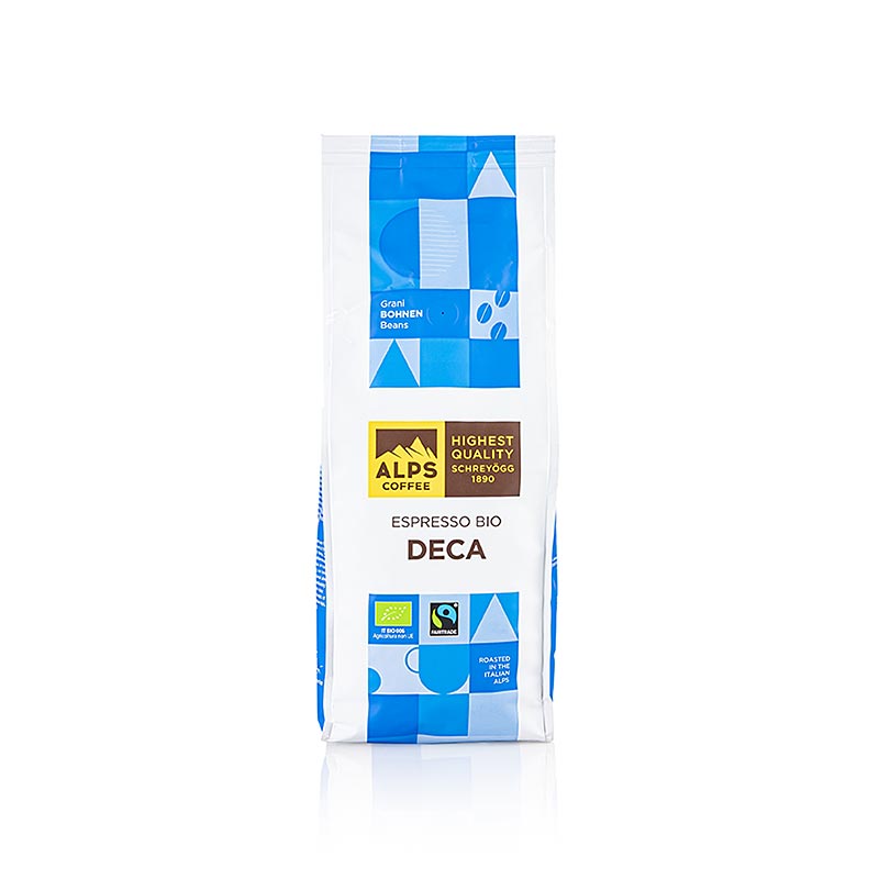 Alps Coffee Espresso Decaffeinato, koffeinfri, hele bønner, Fair Trade BIO, 500 g