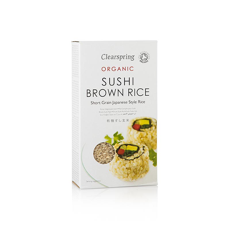 Organic Brown Sushi Rice, brun sushiris, Clearspring, økologisk, 500 g