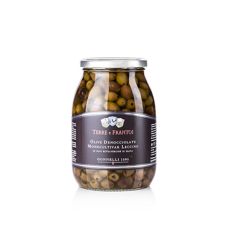 Sorte oliven, uden sten (Denocciolate), i olivenolie, Terre e Frantoi Gonnelli, 950 g