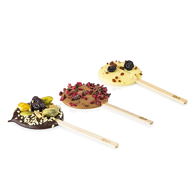 Chokoladeslikkepinde, 3 varianter, ø 4,5x11 cm, 570 g, ca. 44 stk.