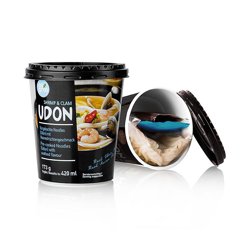 Instant Udon Cup-nudler, rejer & muslinger (skaldyr), Sydkorea, Allgroo, 173 g