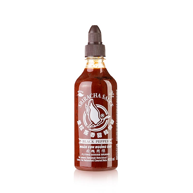 Chilisauce - Sriracha, stærk, med sort peber, Flying Goose, 455 ml