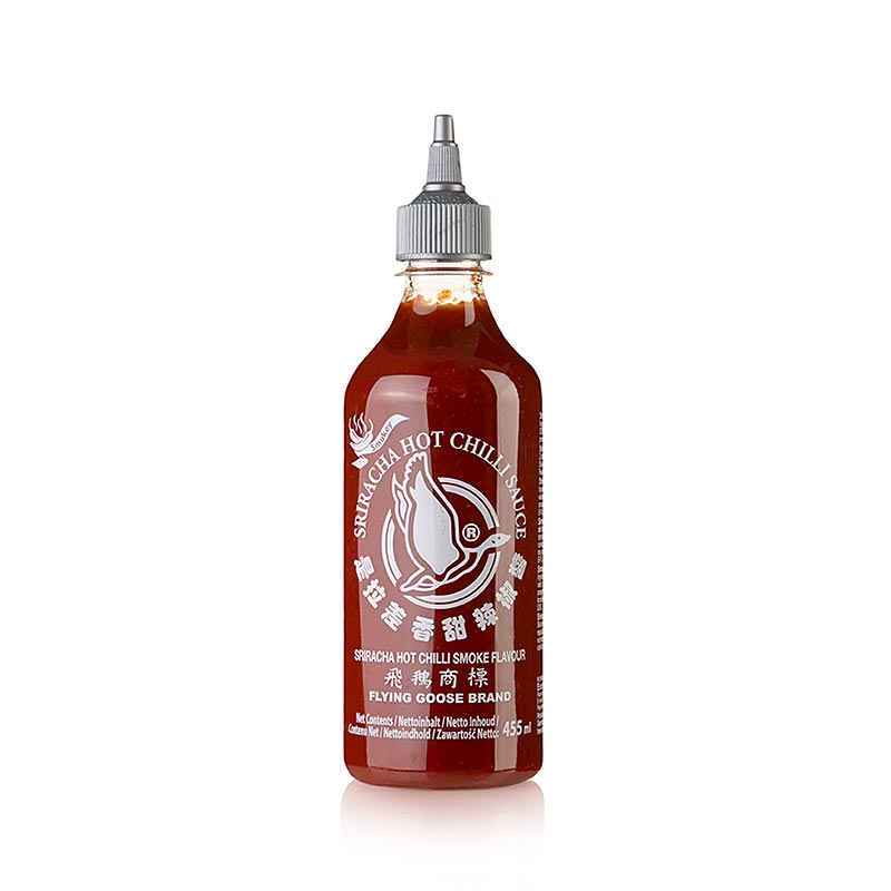 Chilisauce – Sriracha, stærk, røget, squeezeflaske, Flying Goose, 455 ml