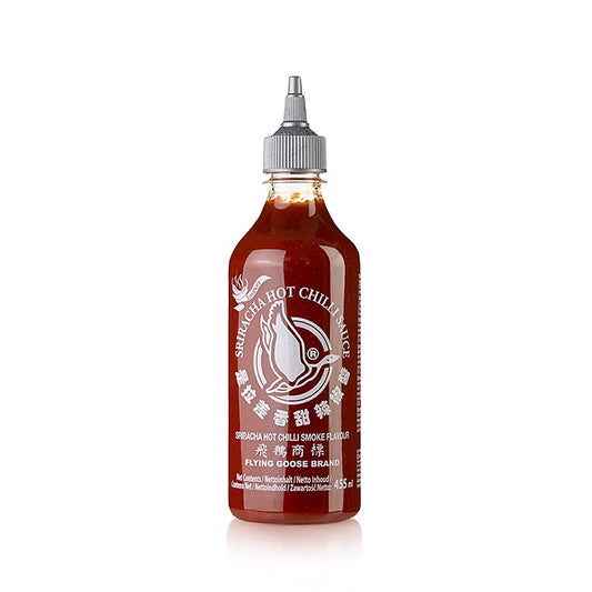 Chilisauce – Sriracha, stærk, røget, squeezeflaske, Flying Goose, 455 ml